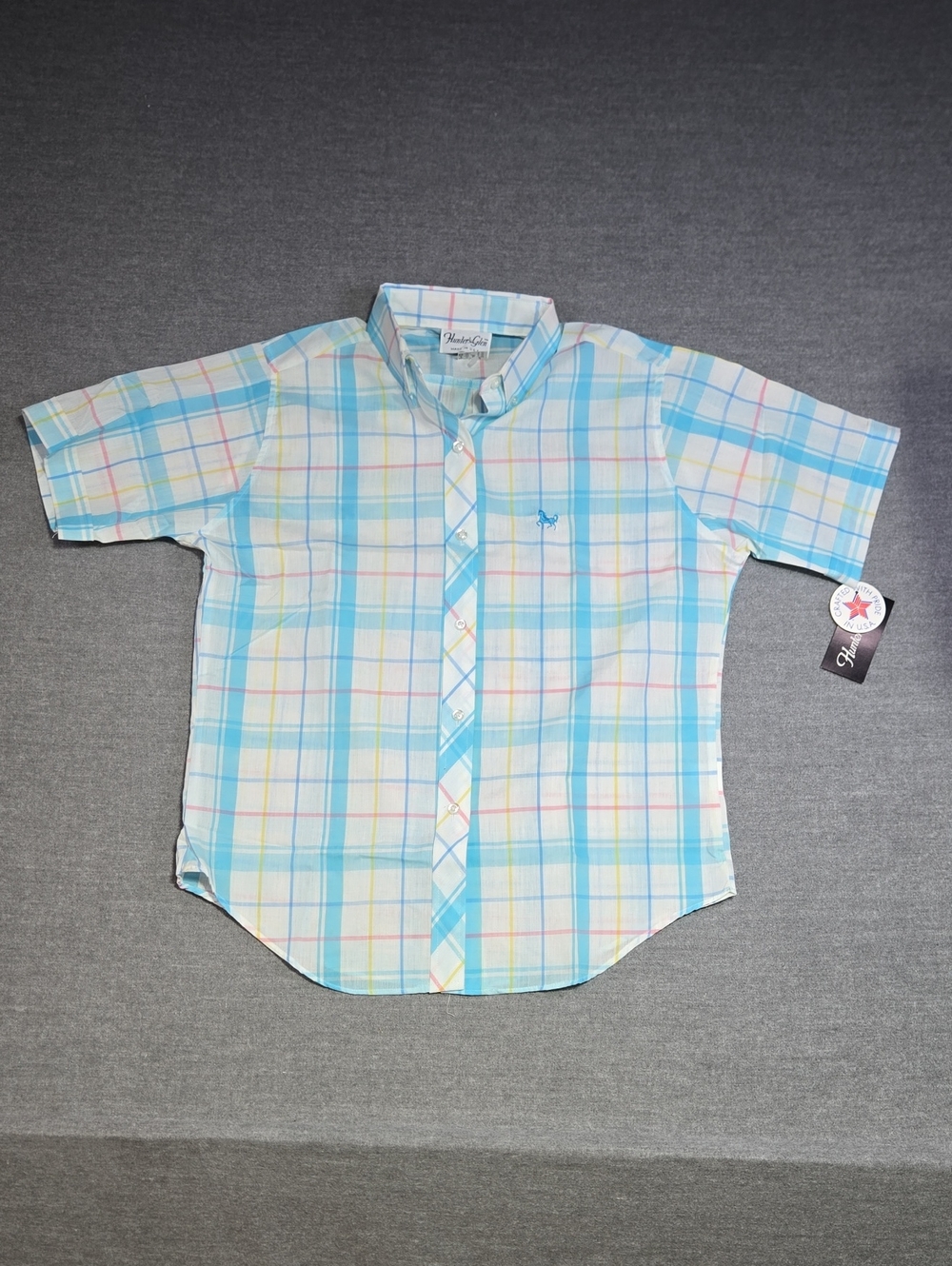 Vintage 80s Hunter's Glen Deadstock Blue Plaid Button Down Shirt NWT Size 14